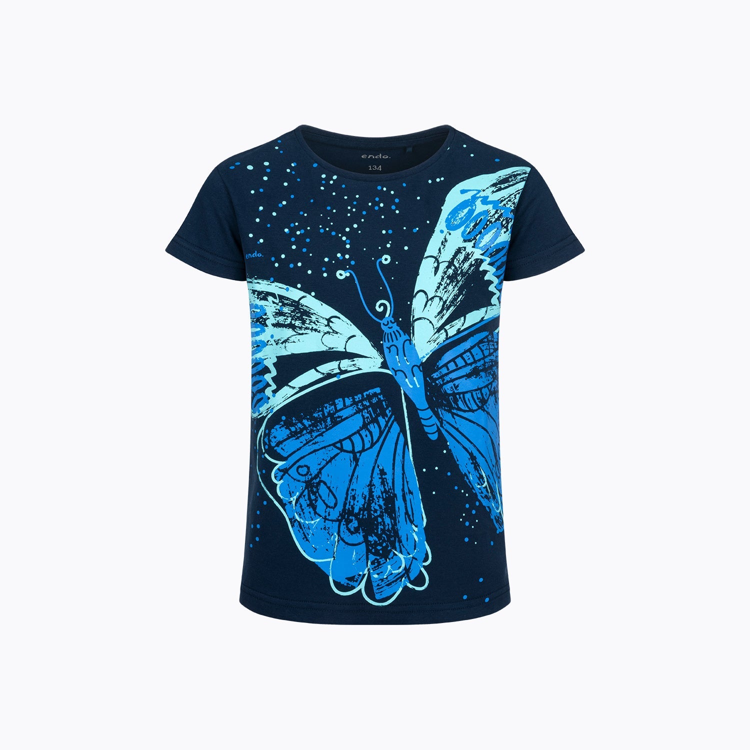 T-shirt dla dziewczynki 9-13 lat, granatowy duży niebieski motyl