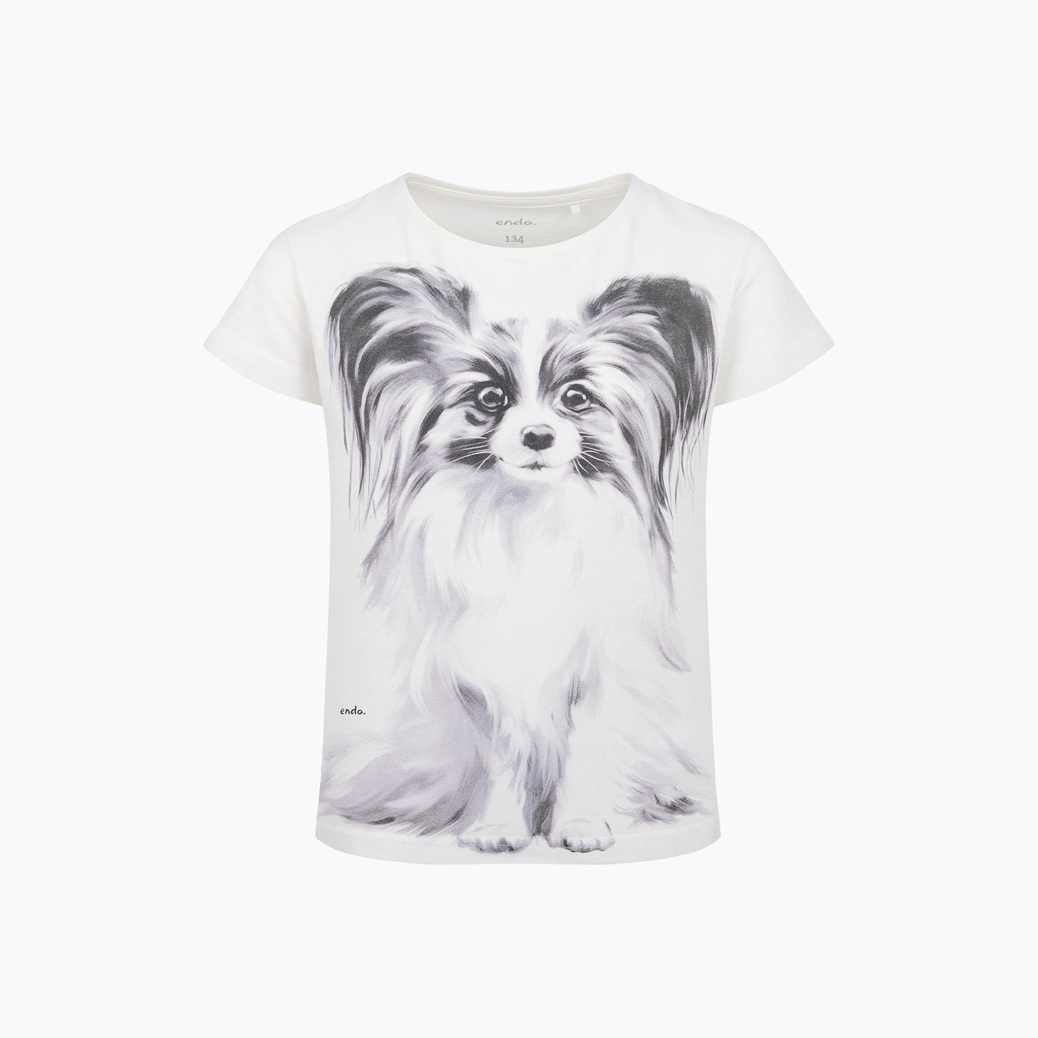 T-shirt z krótkim rękawem dla dziewczynki, z pieskiem, kremowy 9-13 lat