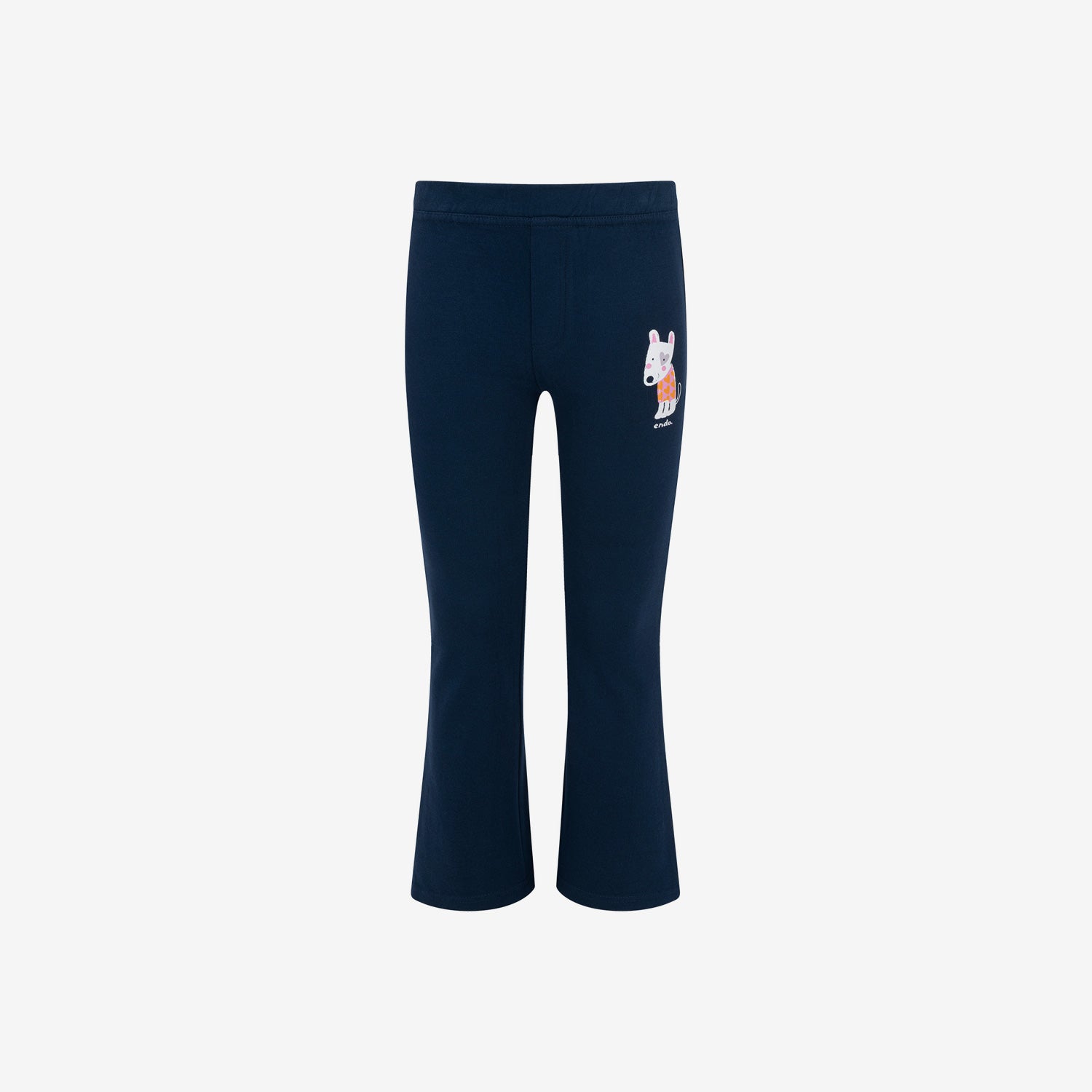 Girls' sweatpants with a dog, navy blue, 9-13 years old
