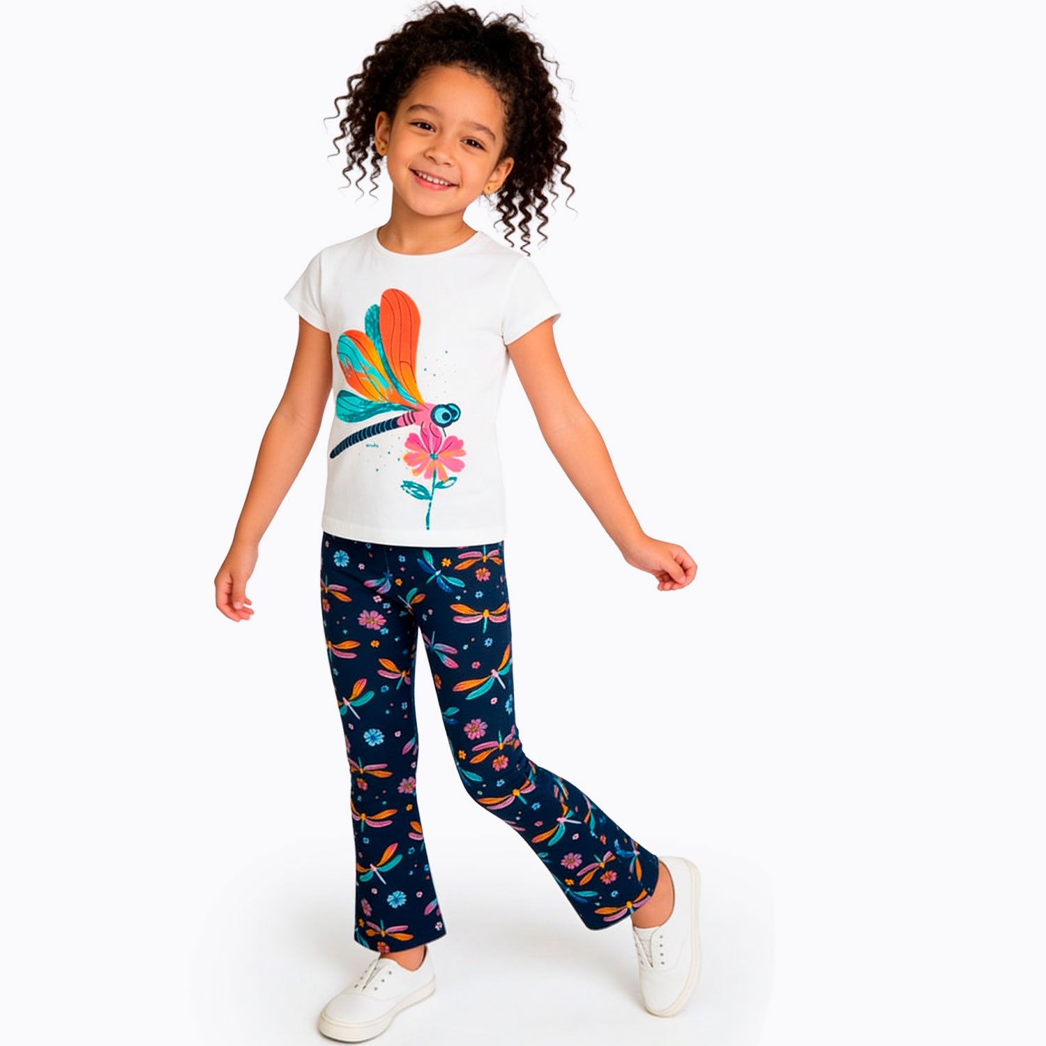 Legginsy flare dla dziewczynki, z ważkami, granatowe 3-8 lat