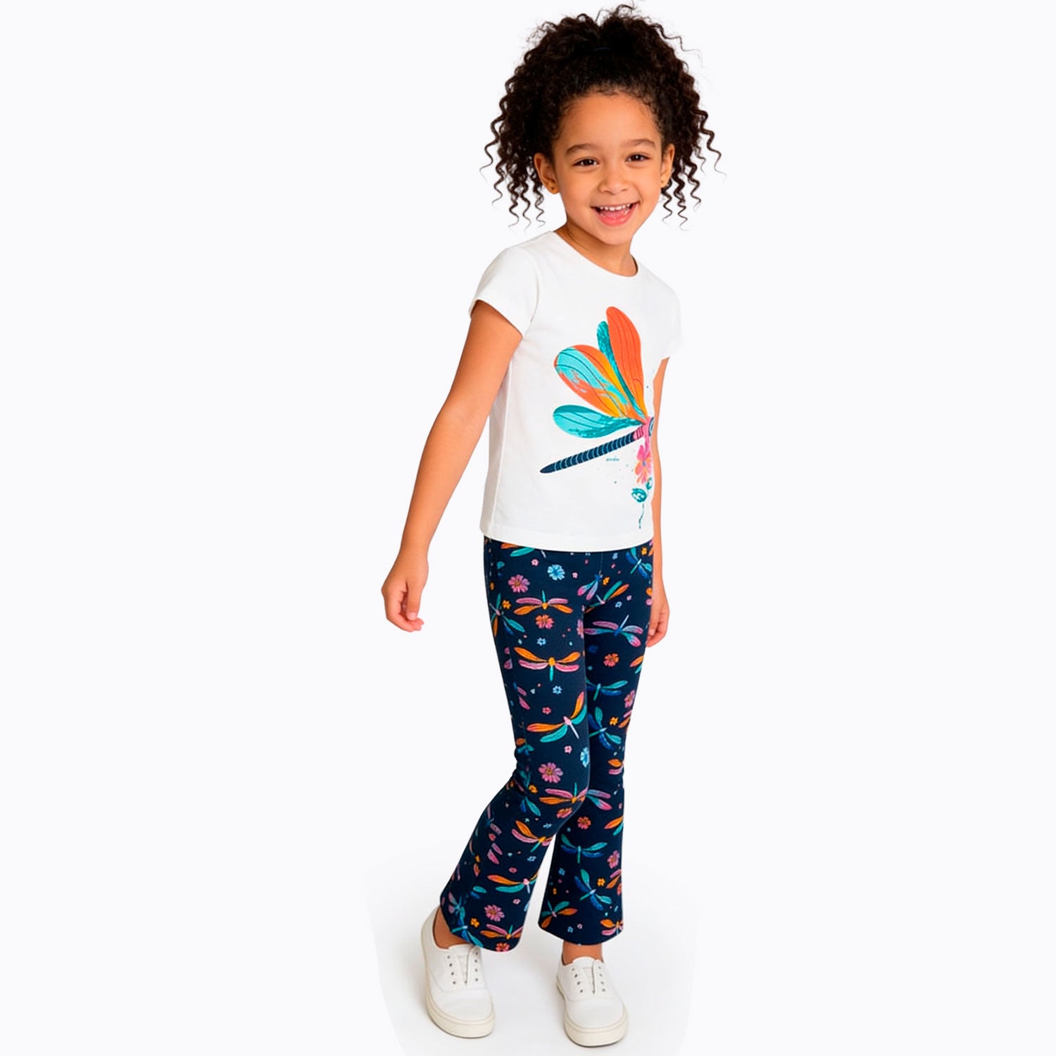 Legginsy flare dla dziewczynki, z ważkami, granatowe 3-8 lat