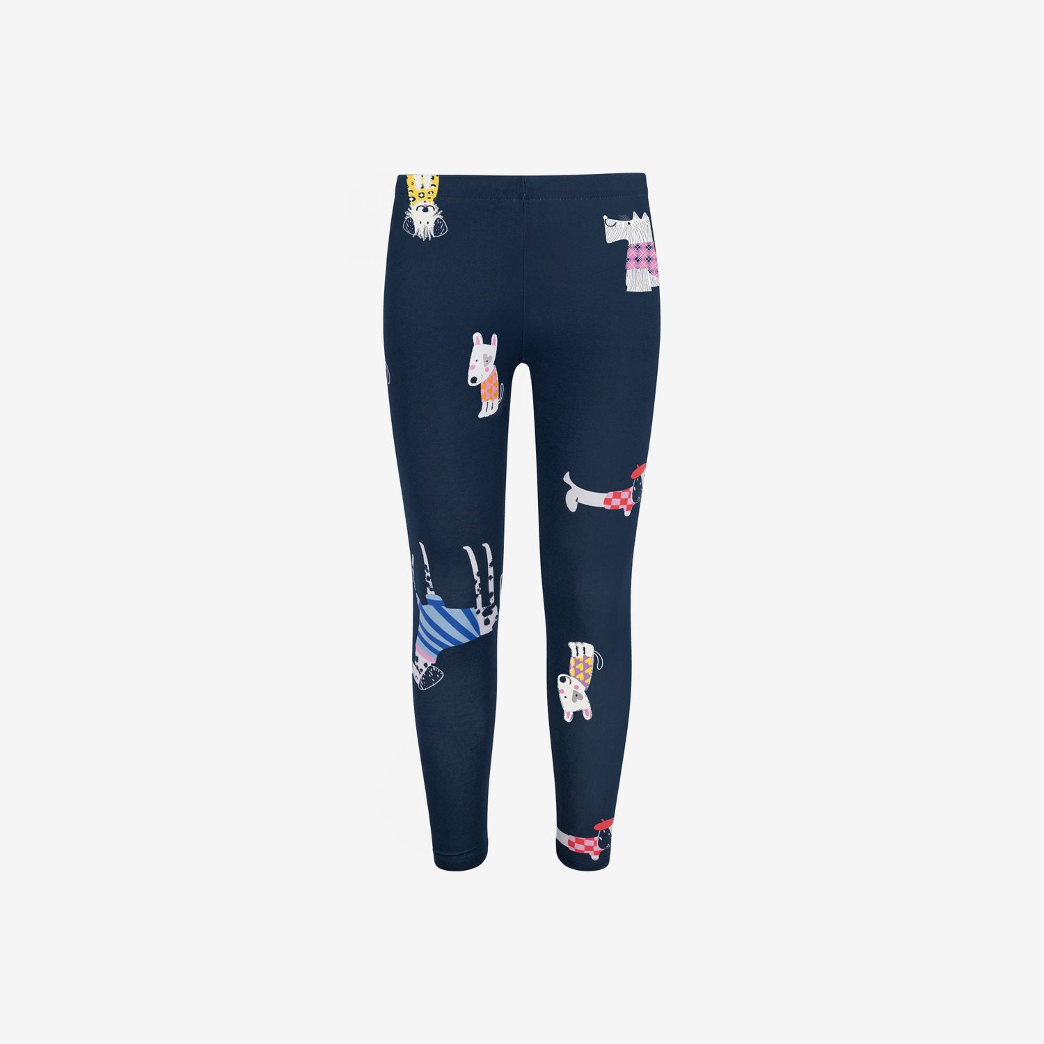 Long leggings for girls, with dogs, navy blue, 9-13 years old