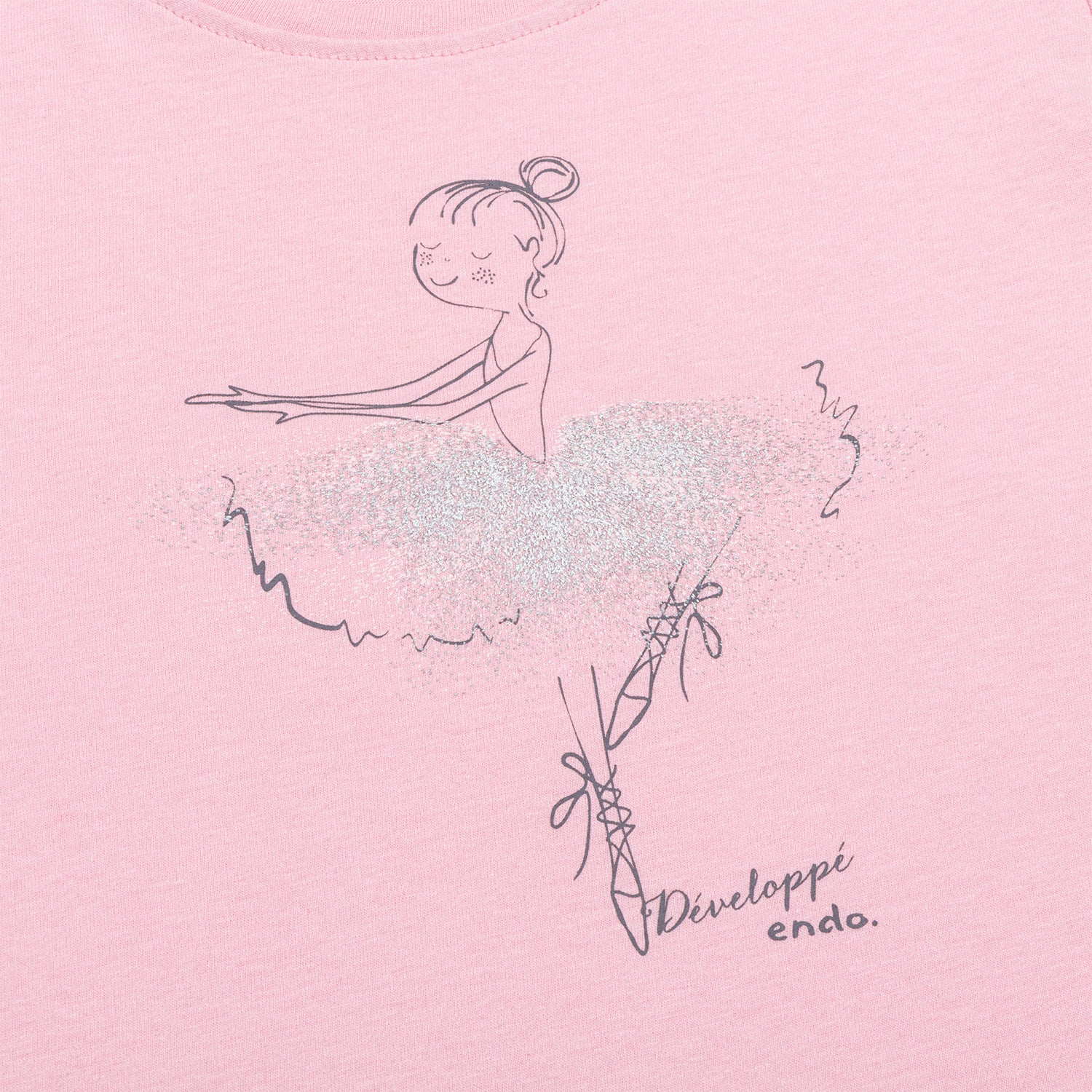 Tunika z długim rękawem dla dziewczynki, z baletnicą, różowa 3-8 lat