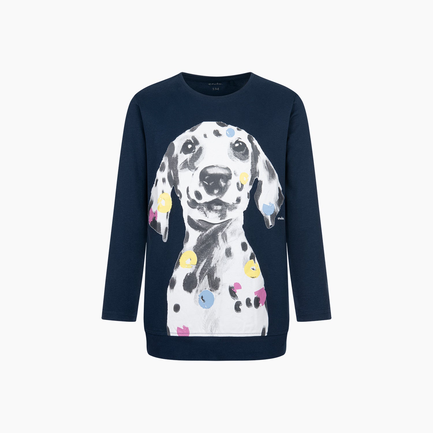 Tunika z długim rękawem dla dziewczynki, z dalmatyńczykiem, granatowa 9-13 lat