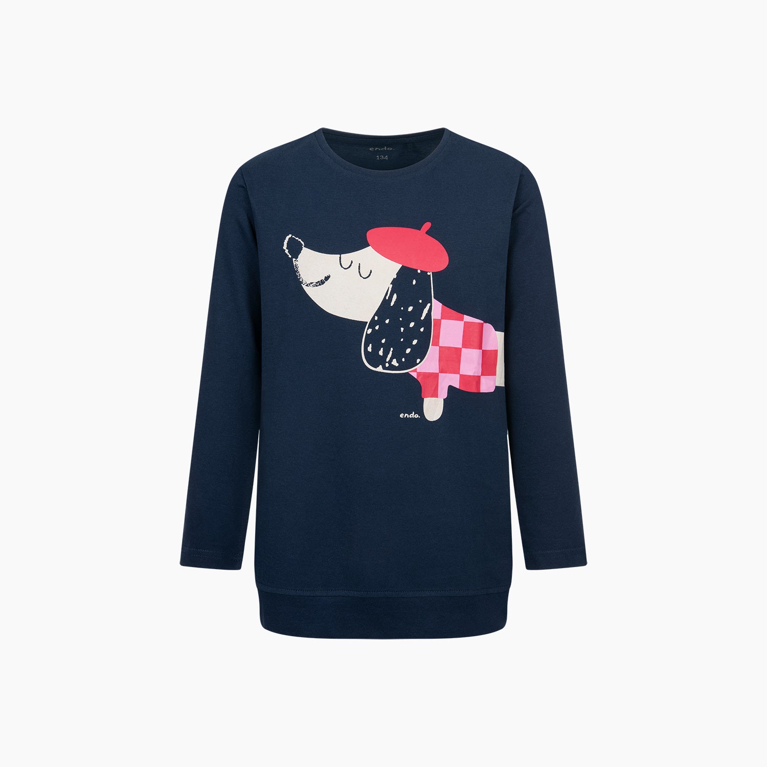 Tunika z długim rękawem dla dziewczynki, z francuskim pieskiem, granatowa 9-13 lat