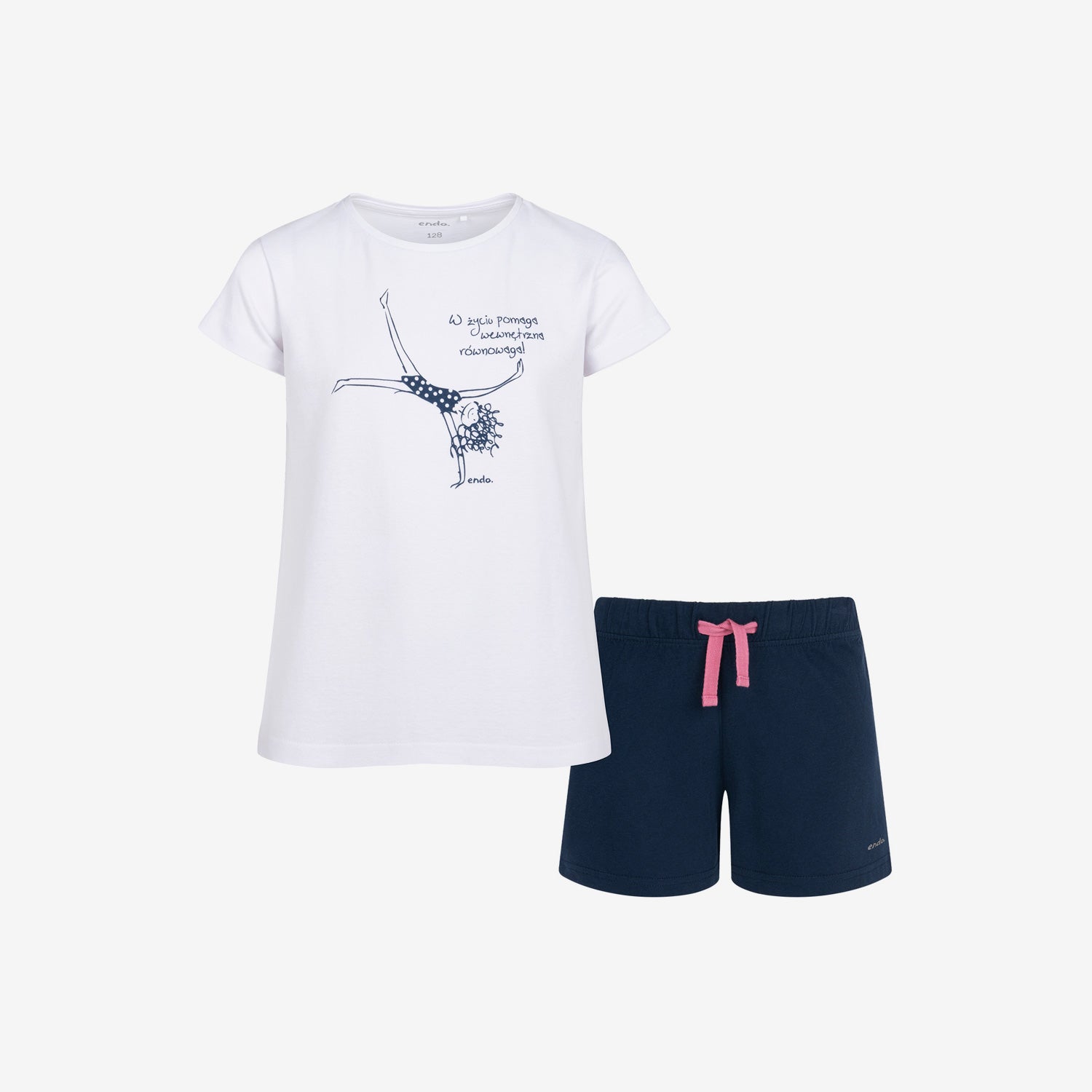 PE outfit for girls, "inner balance helps in life", white, 5-8 years old