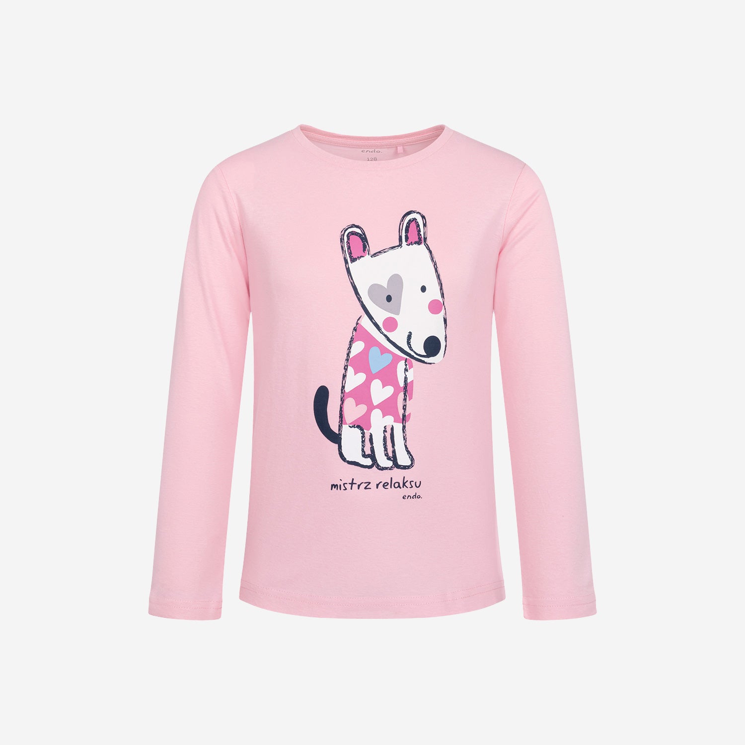 Long-sleeved pajama for girls, with a dog, pink, 9-13 years old