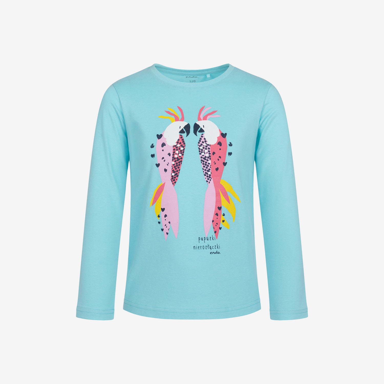 Long-sleeved pajama for girls, with lovebirds, blue, 9-13 years old