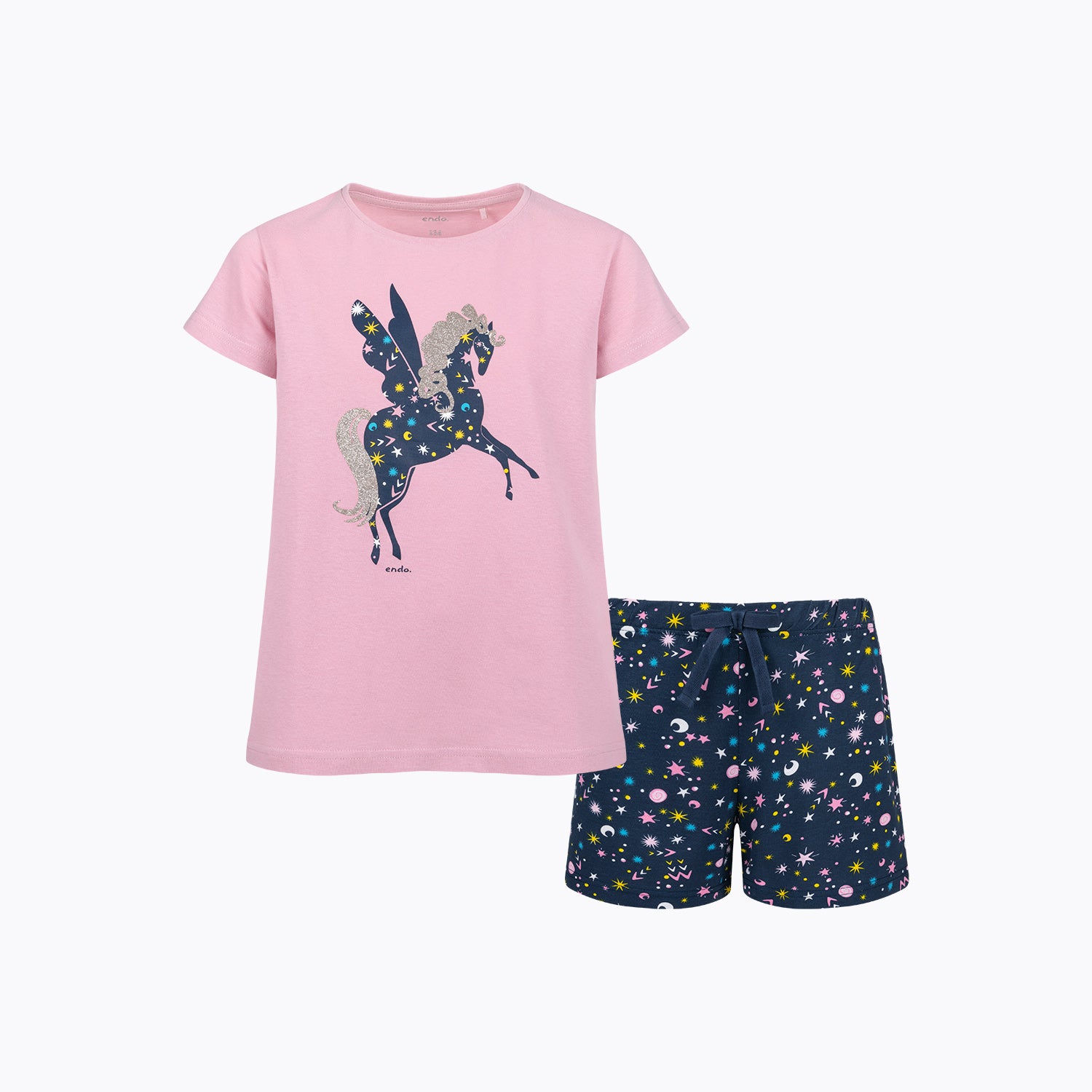 Piżama z krótkim rękawem dla dziewczynki, z jednorożcoem, różowa 9-13 lat