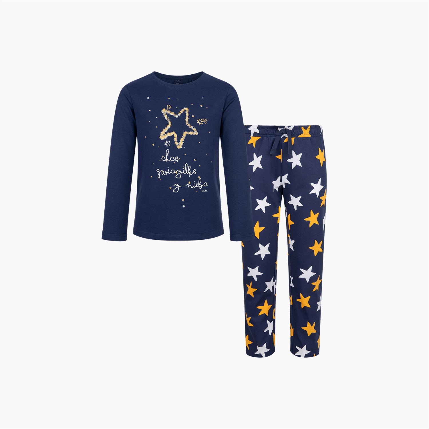 Piżama z długim rękawem dla dziewczynki, z gwiazdkami, granatowa 9-13 lat