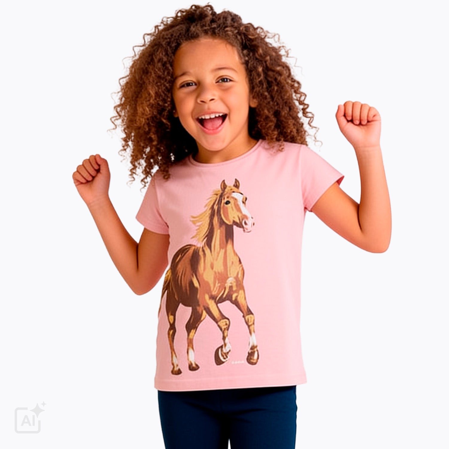 T-shirt z krótkim rękawem dla dziewczynki 5-8 lat, różowy z koniem