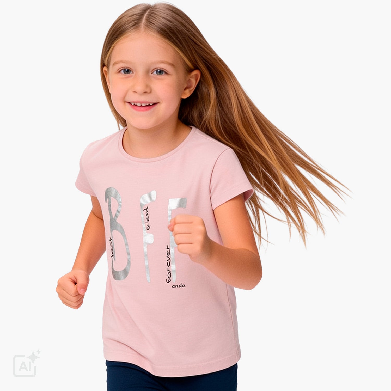 T-shirt z krótkim rękawem dla dziewczynki 3-8 lat, różowy z napisem BFF
