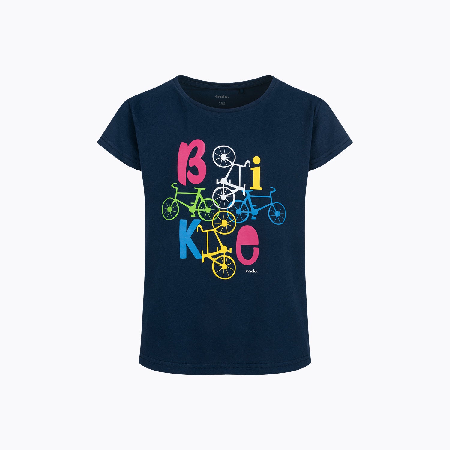 T-shirt z krótkim rękawem dla dziewczynki 9-13 lat, granatowy z motywem rowerowym