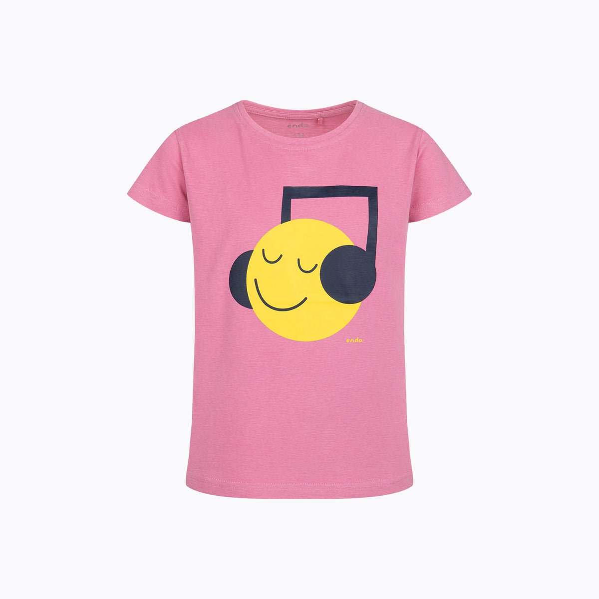 T-shirt z krótkim rękawem dla dziewczynki 9-13 lat, różowy z emotką