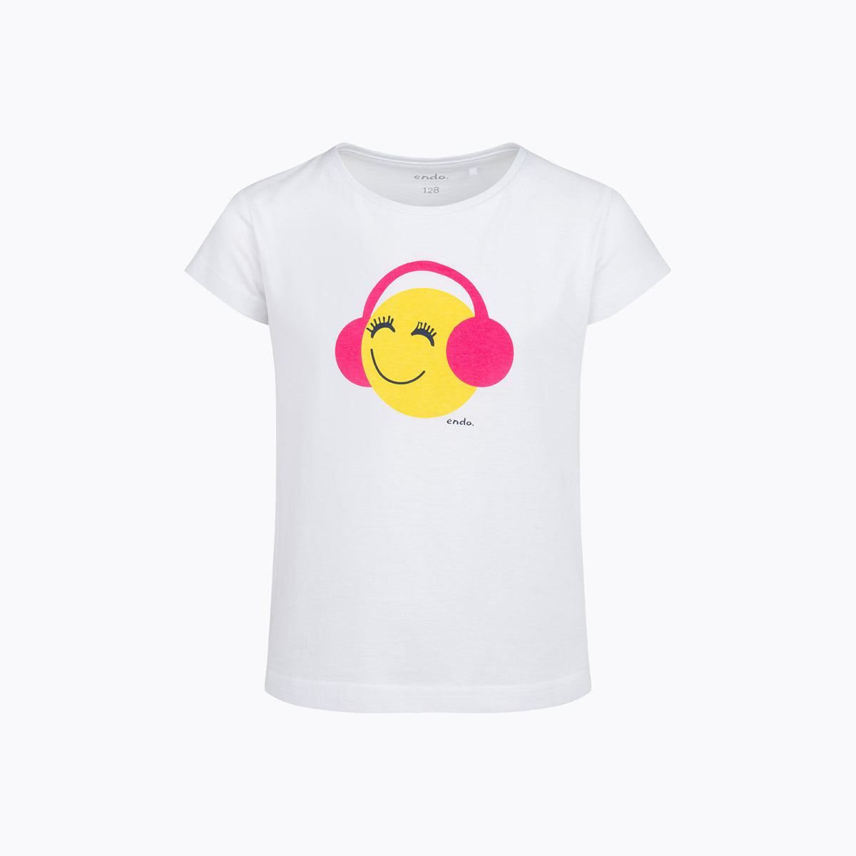 T-shirt z krótkim rękawem dla dziewczynki 9-13 lat, biały z emotką
