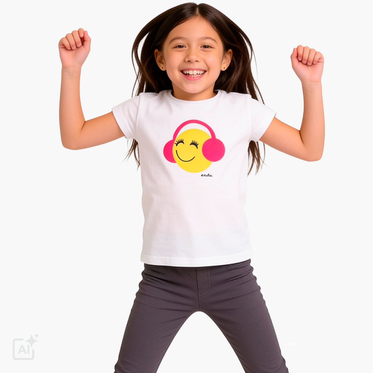 T-shirt z krótkim rękawem dla dziewczynki 9-13 lat, biały z emotką