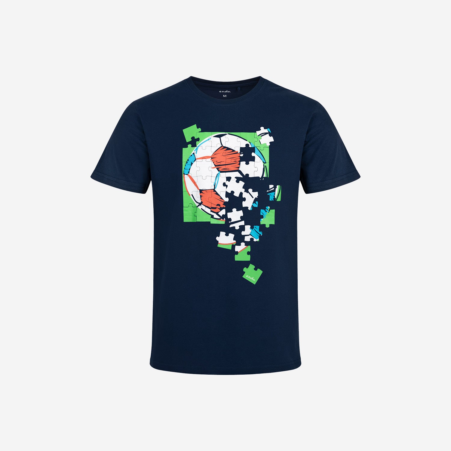 Men's short-sleeved t-shirt with a puzzle motif, navy blue