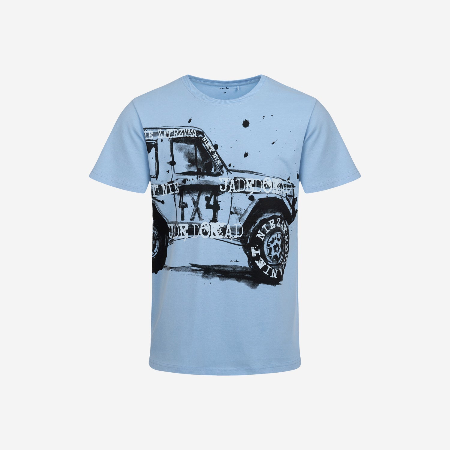 Męski t-shirt z krótkim rękawem, z autem, Niebieski