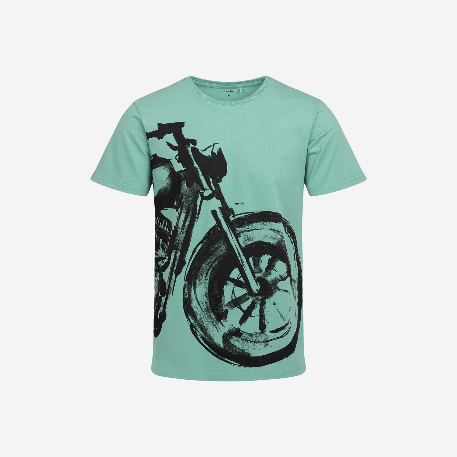 Męski t-shirt z krótkim rękawem, z motocyklem, zielony