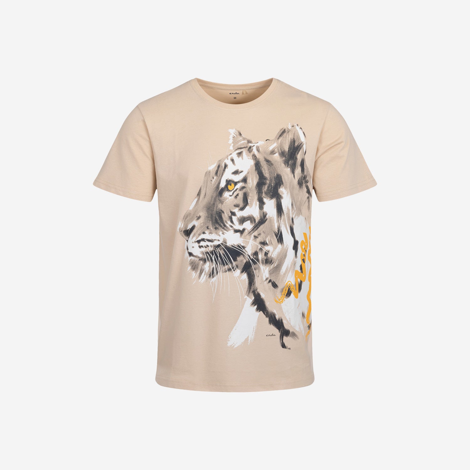 Męski t-shirt z krótkim rękawem, z tygrysem, beżowy