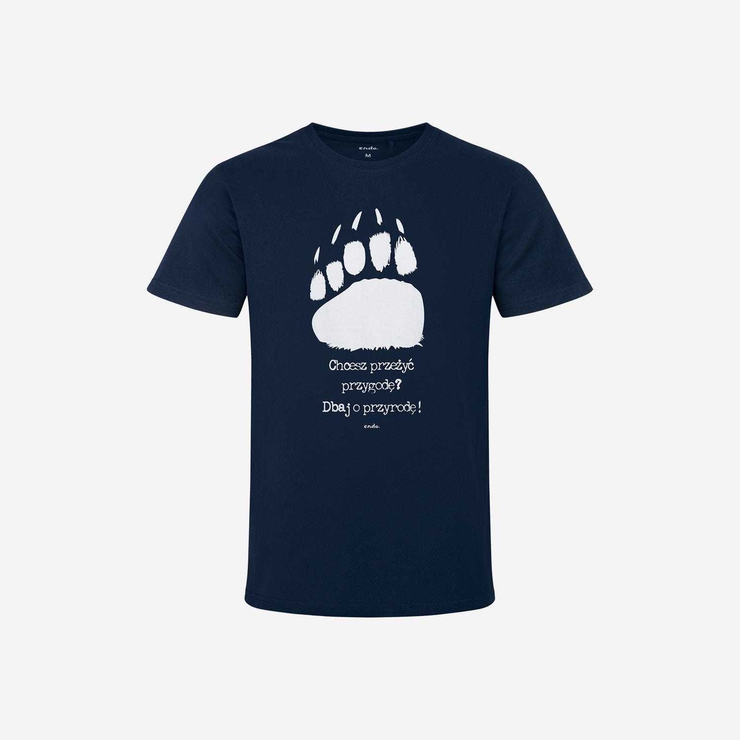 Męski t-shirt z krótkim rękawem, z łapą niedźwiedzia, granatowy
