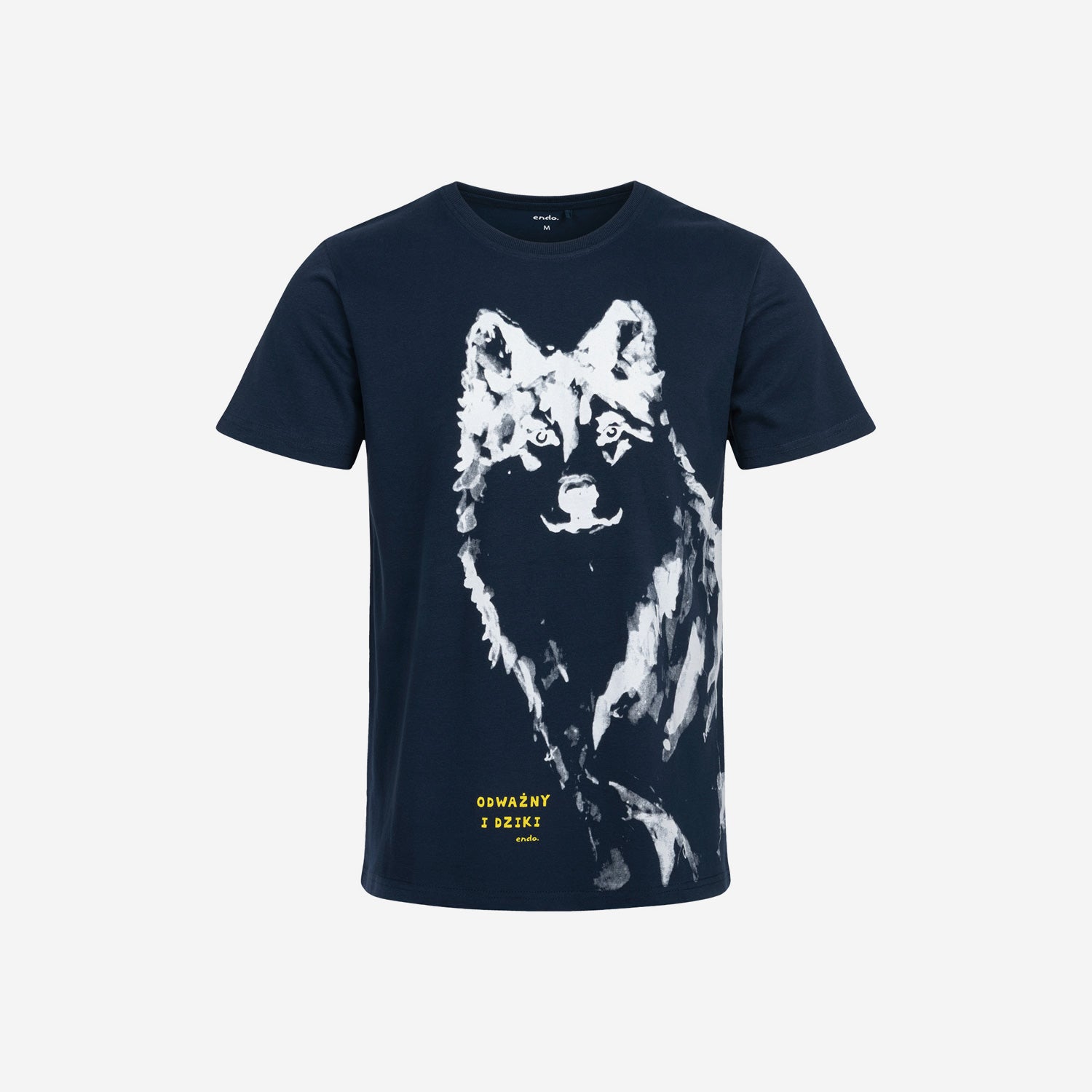 Męski t-shirt z krótkim rękawem, z wilkiem, granatowy