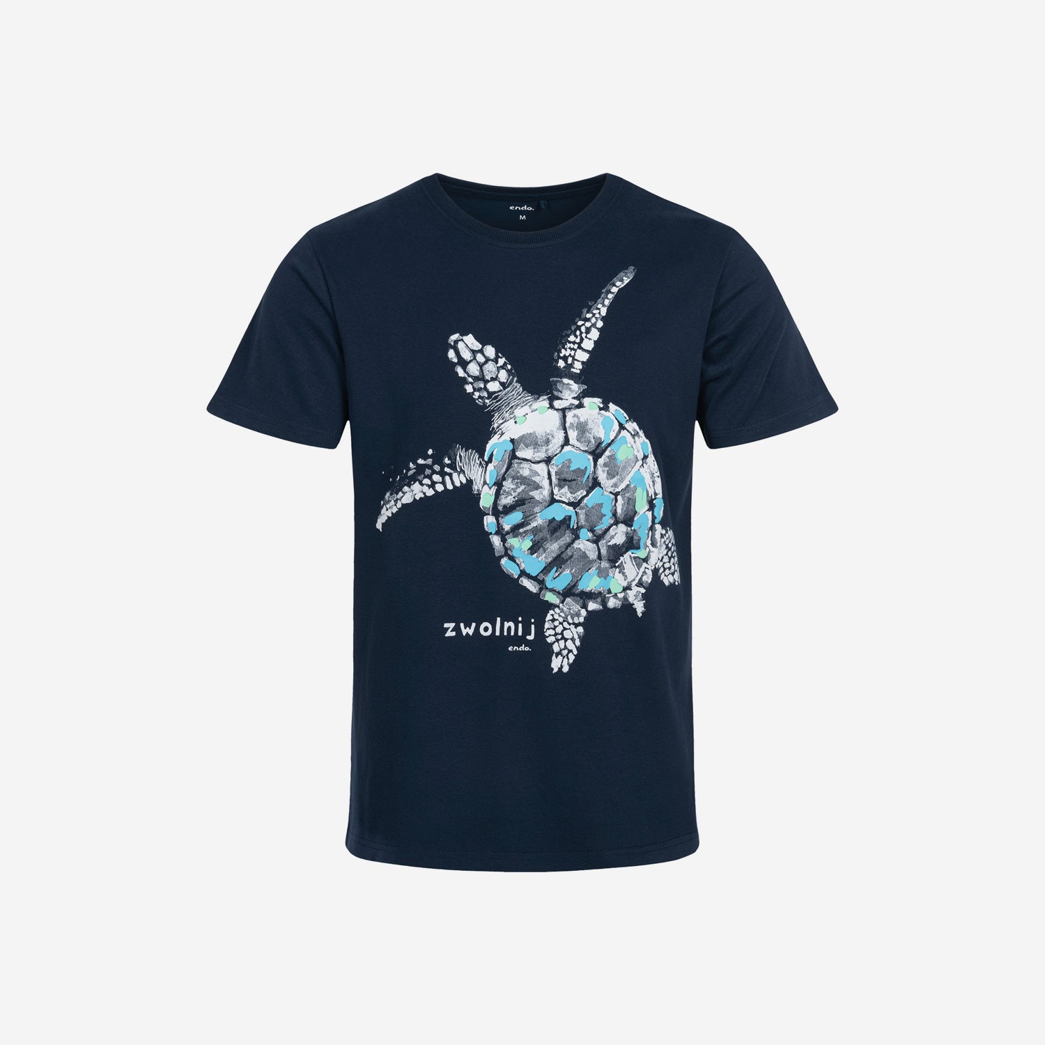 Męski t-shirt z krótkim rękawem, z żółwiem, granatowy