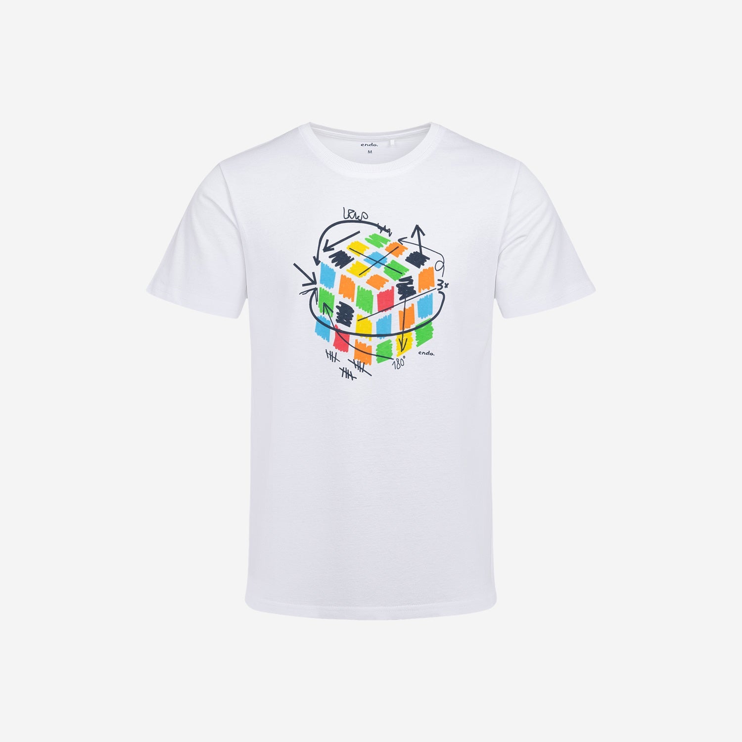 Męski t-shirt z krótkim rękawem, z kostką Rubika, Biały