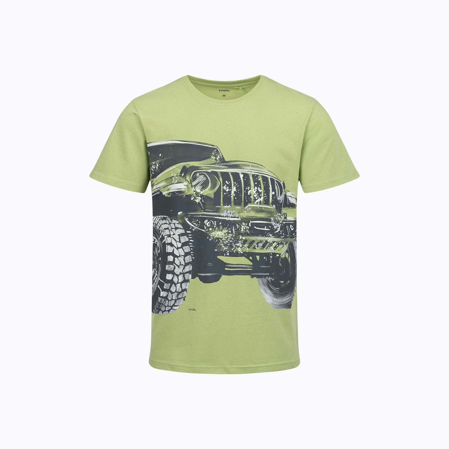 Męski t-shirt z krótkim rękawem, z autem terenowym, zielony