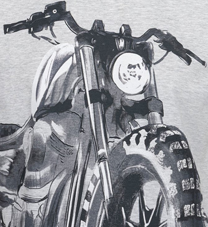 Męski t-shirt z krótkim rękawem, z motocyklem, szary