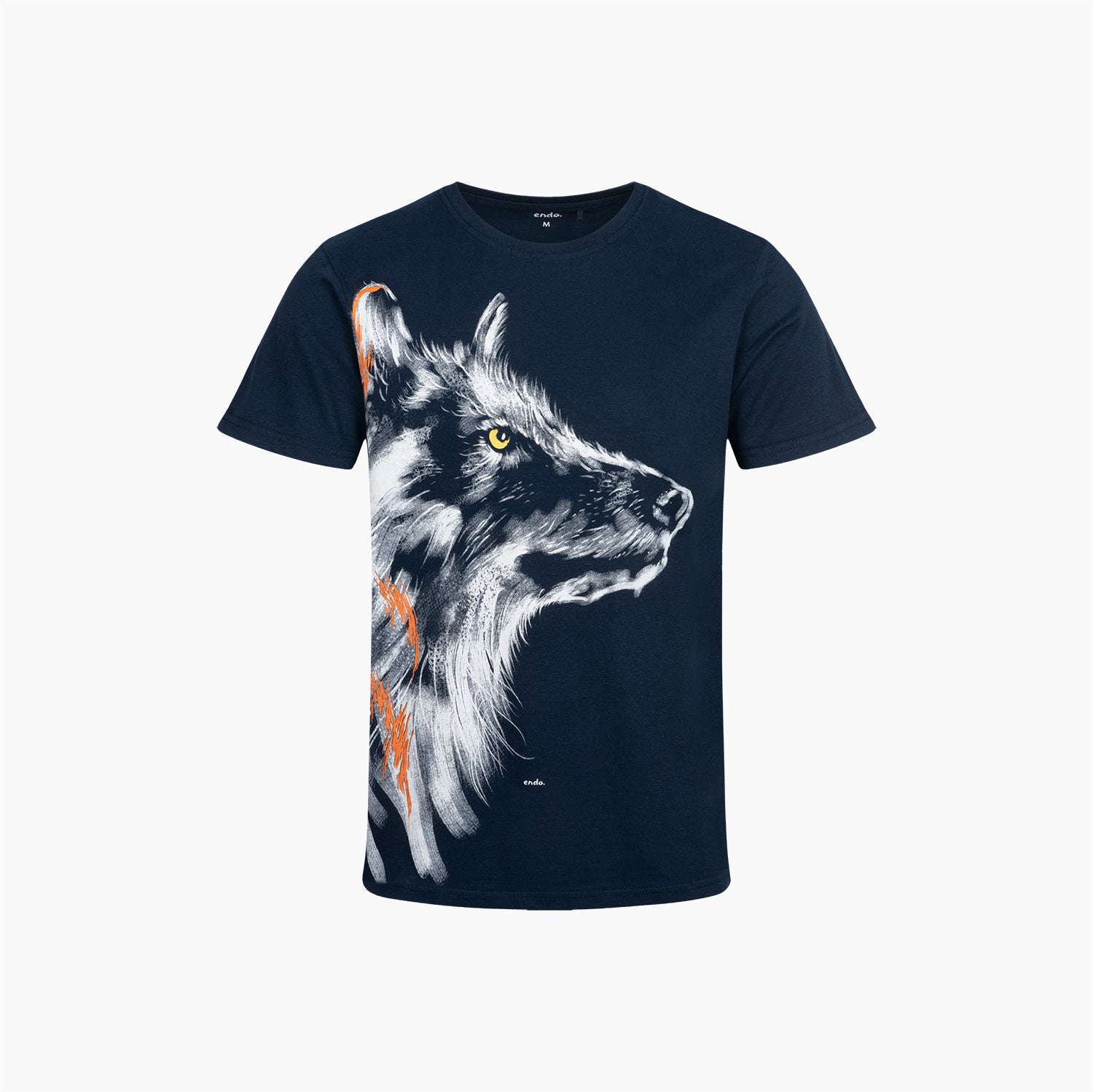 Męski t-shirt z krótkim rękawem, z wilkiem, granatowy