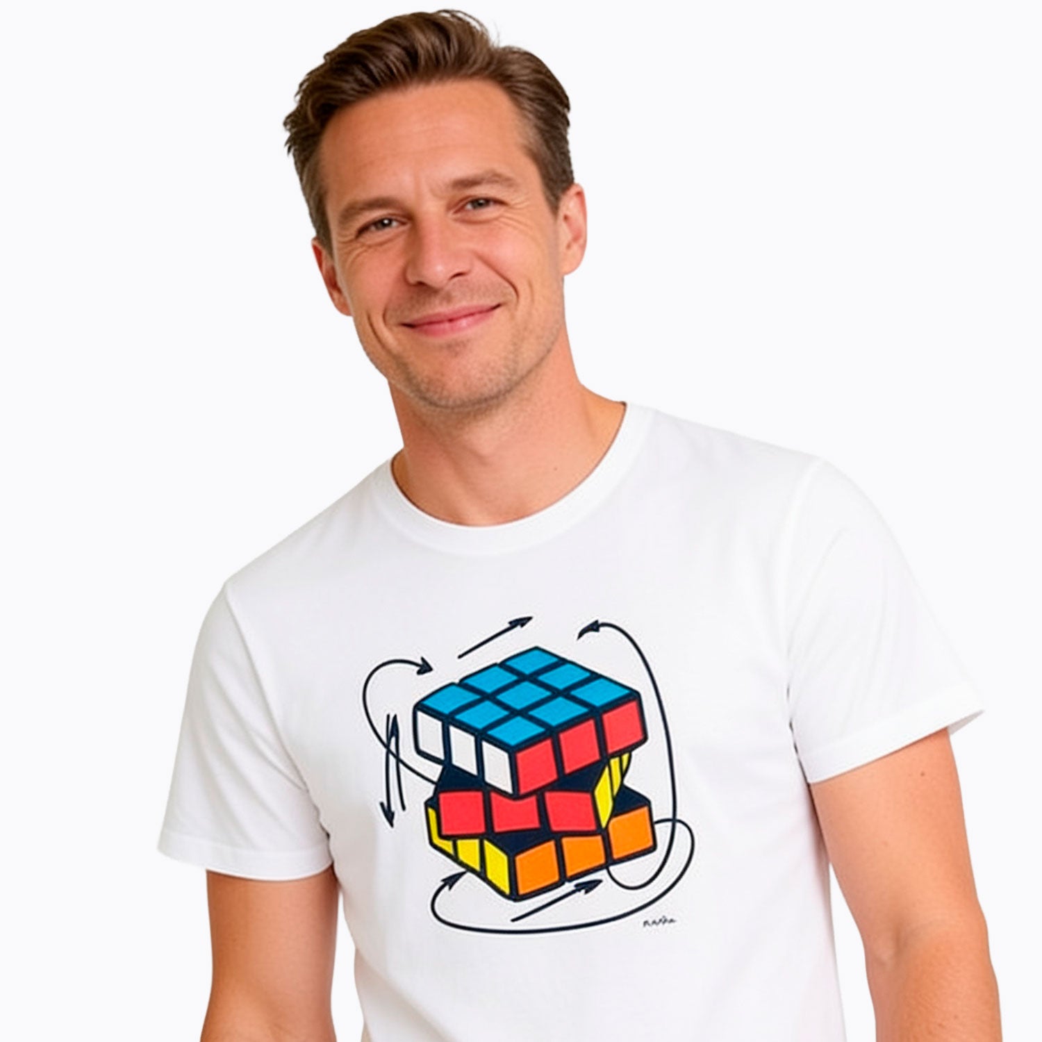 Męski T-shirt z krótkim rękawem biały z kostką rubika