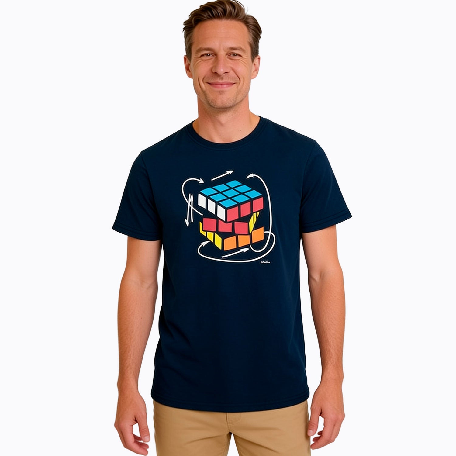 Męski T-shirt z krótkim rękawem granatowy z kostką rubika