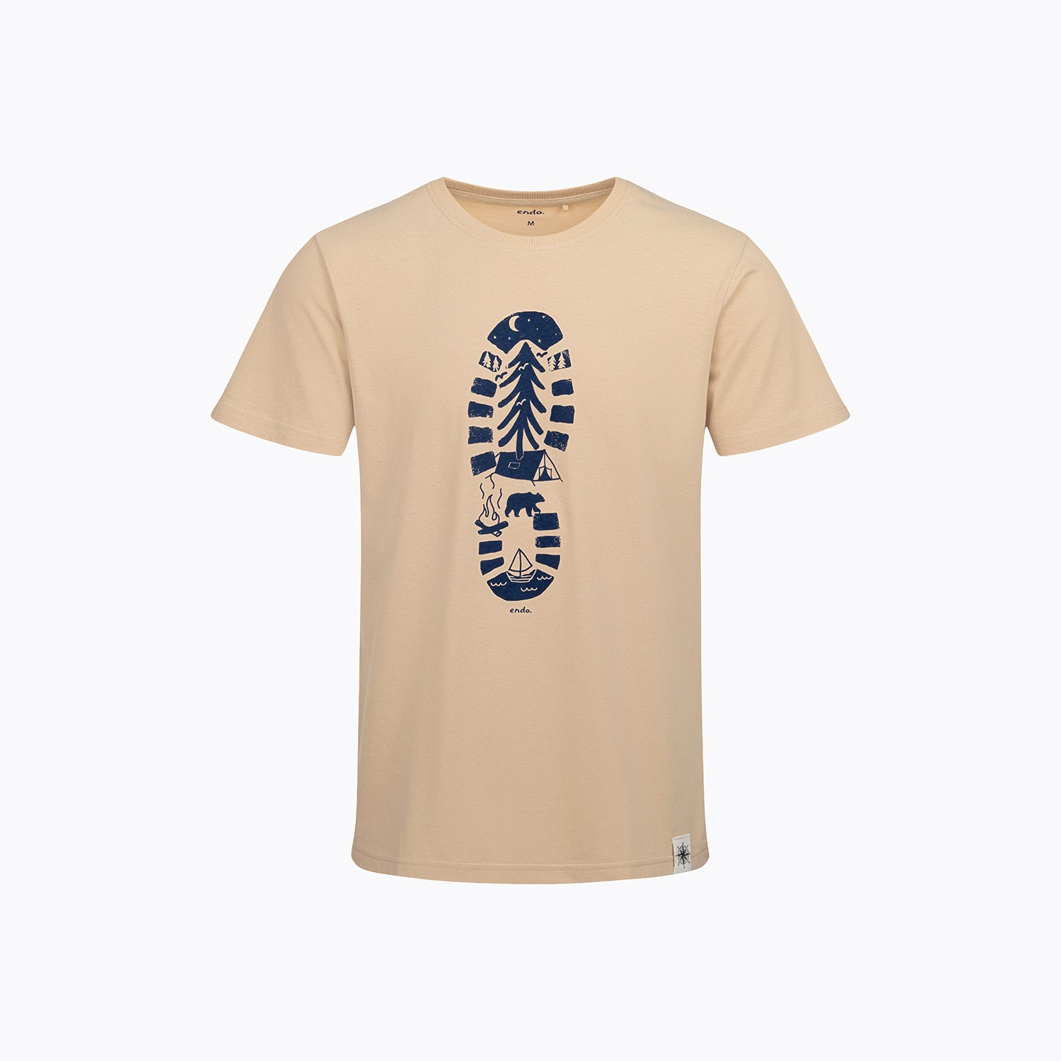 Męski t-shirt z krótkim rękawem, z traperem, beżowy