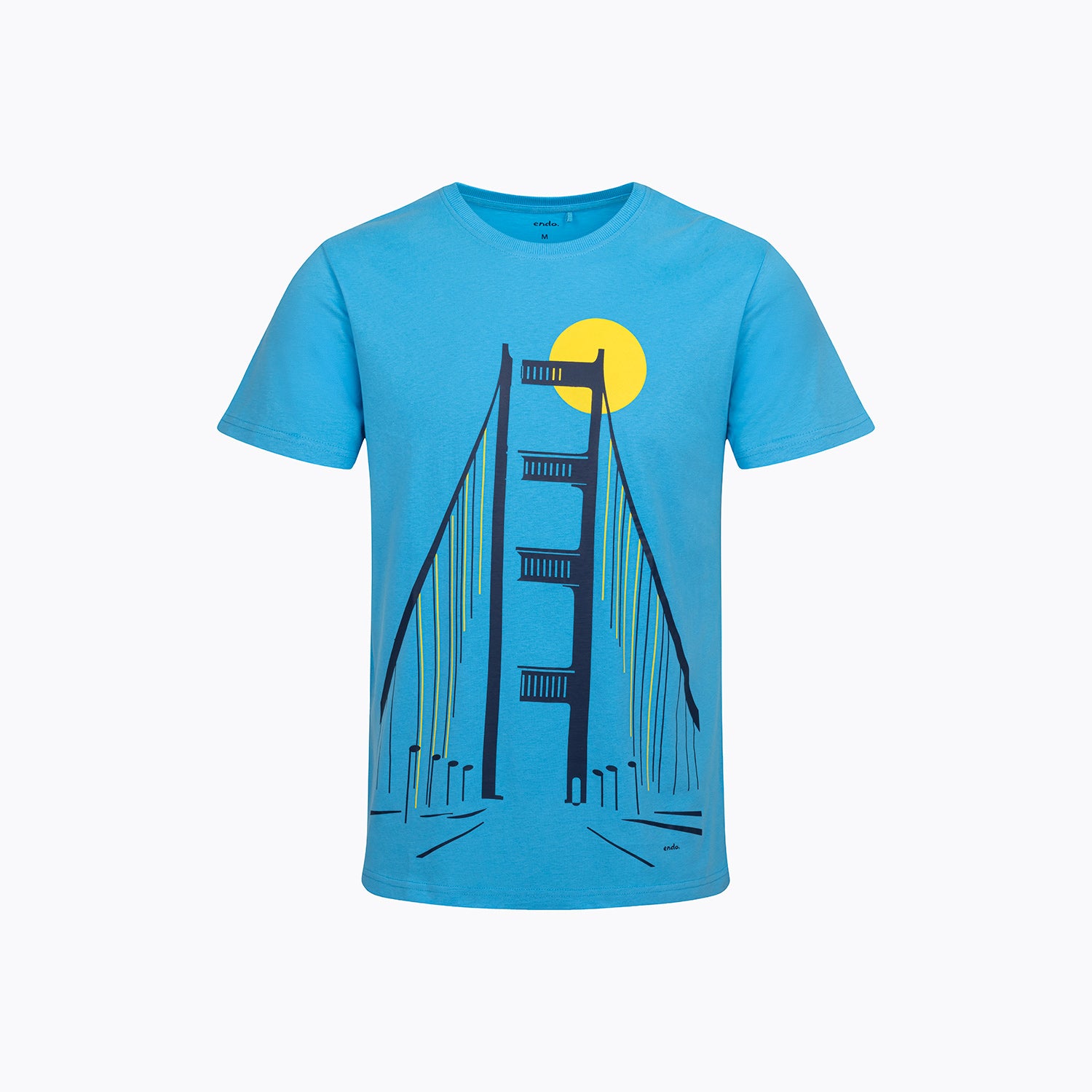 Męski t-shirt z krótkim rękawem, z motywem mostu, niebieski