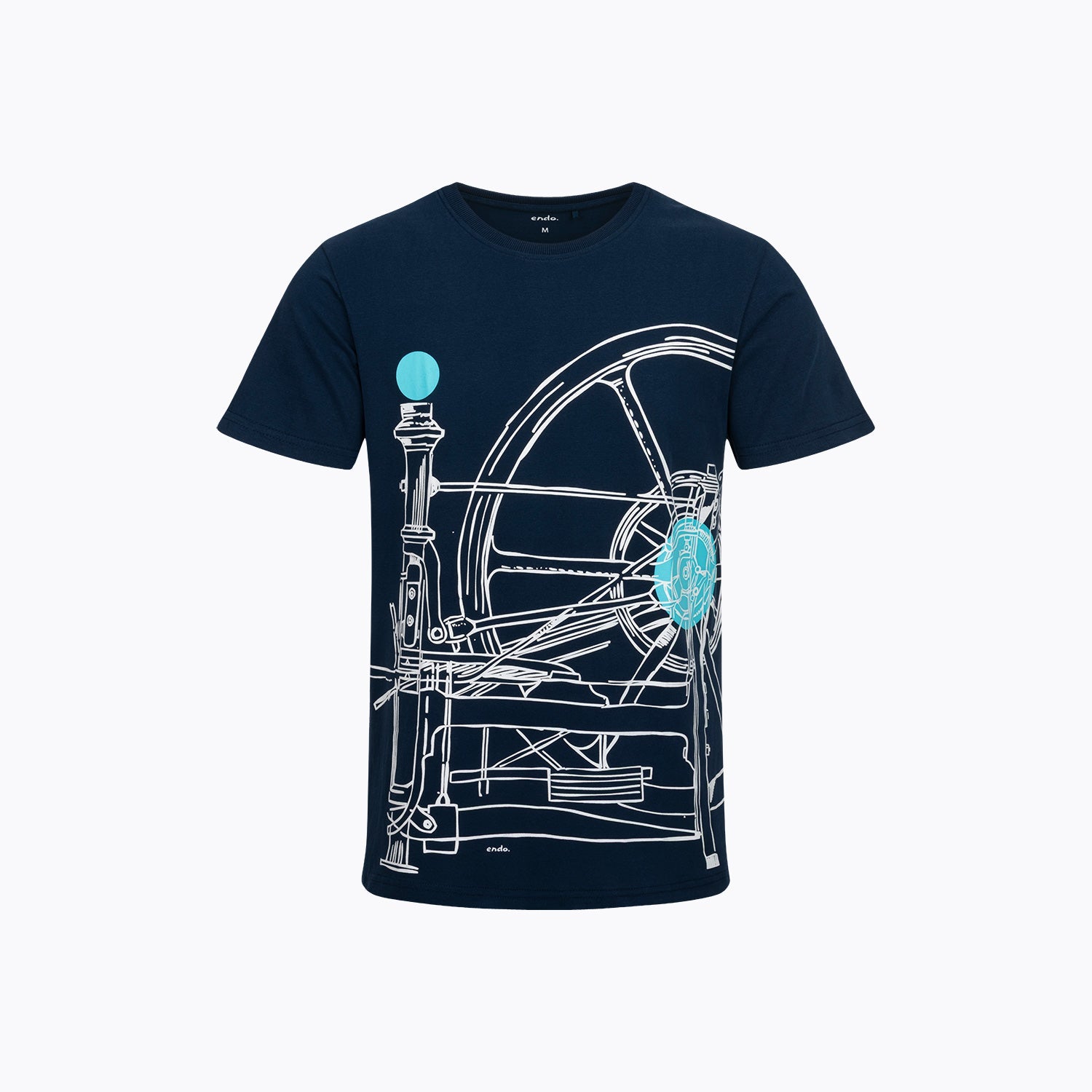 T-shirt męski z krótkim rękawem granatowy kołowrotek