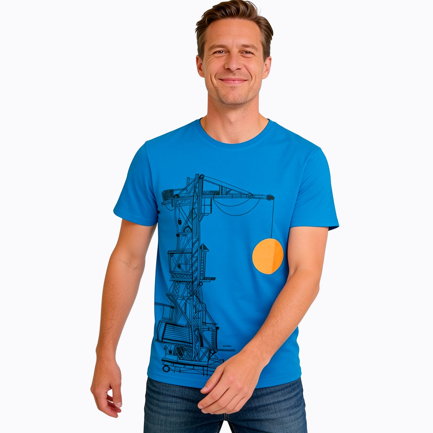 Męski T-shirt niebieski "żuraw portowy"