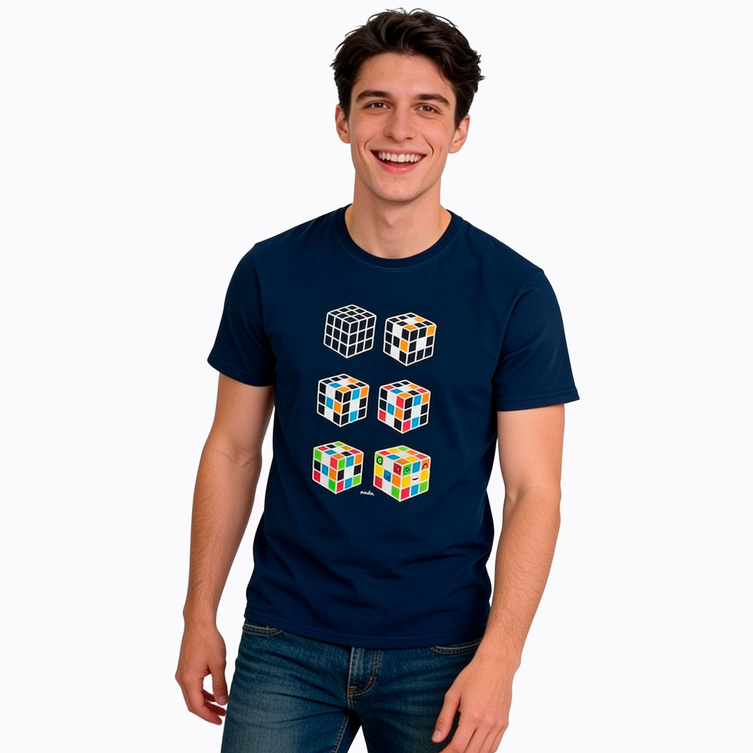 Męski t-shirt z krótkim rękawem, z kostkami Rubika, granatowy