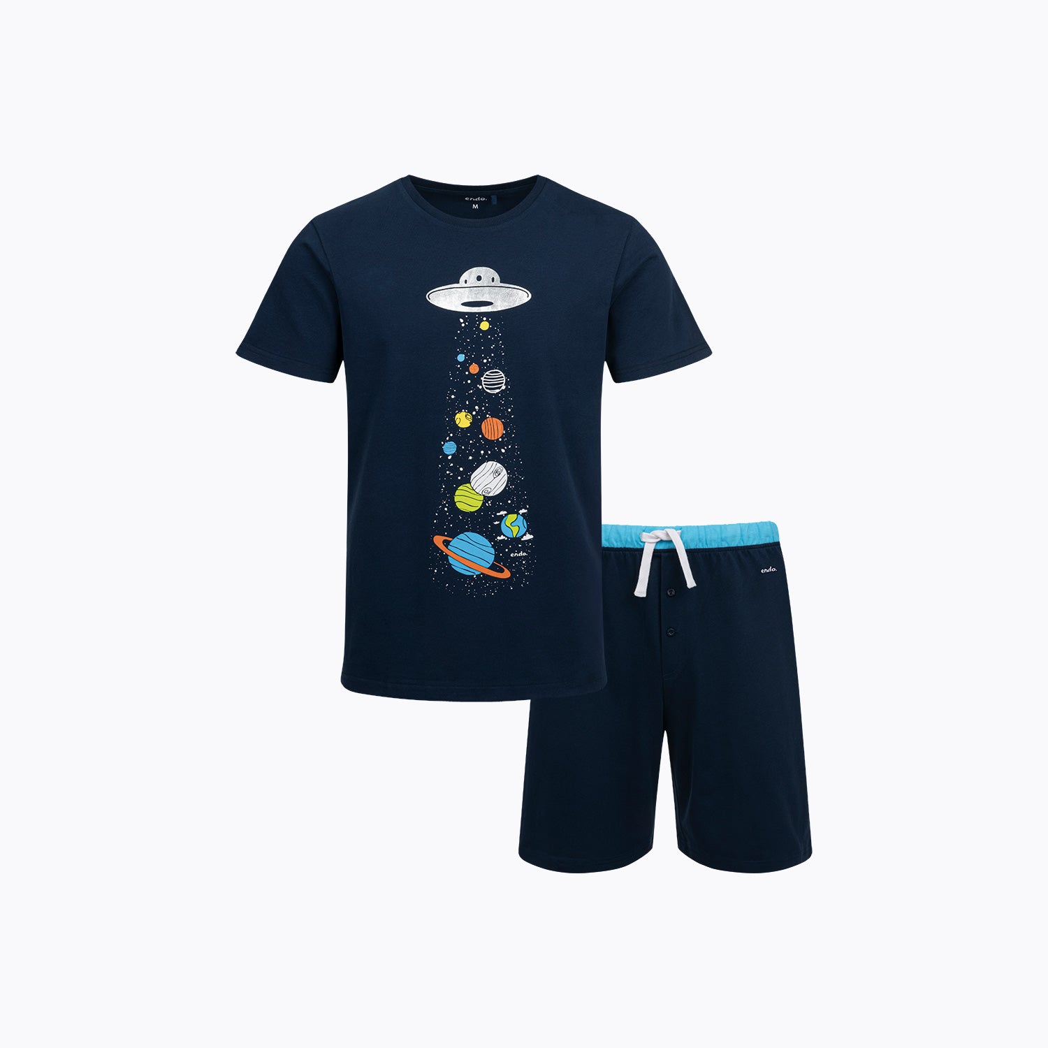 Męska piżama z krótkim rękawem, z Układem Słonecznym, granatowa