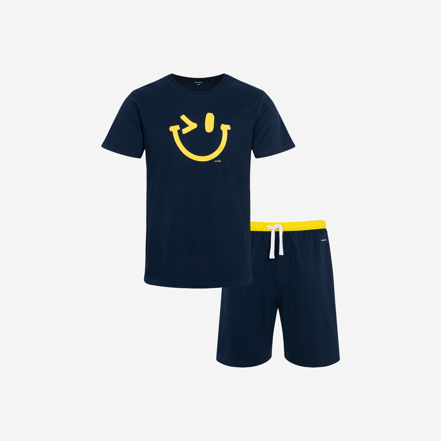 Men's short-sleeved emoticon pajamas, navy blue