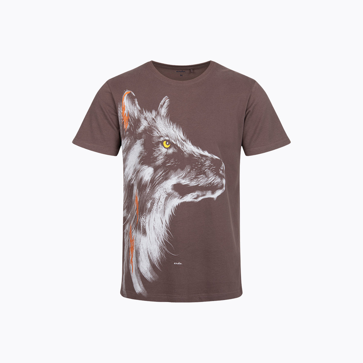 Męski t-shirt z krótkim rękawem, brązowy z wilkiem