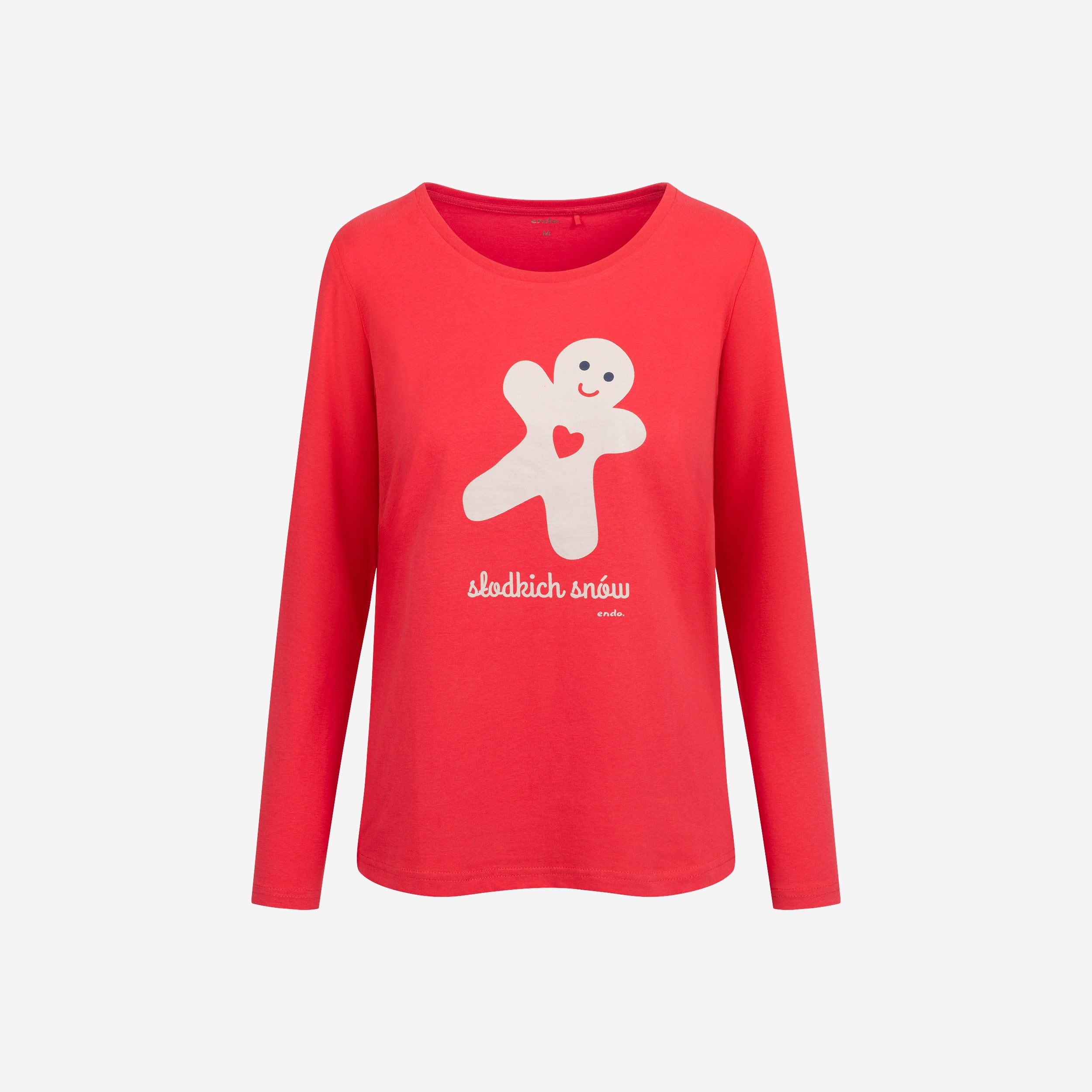 Damska piżama z długim rękawem, z ciachem, czerwona