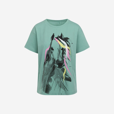 Damski t-shirt z krótkim rękawem, z koniem, Morski zielony