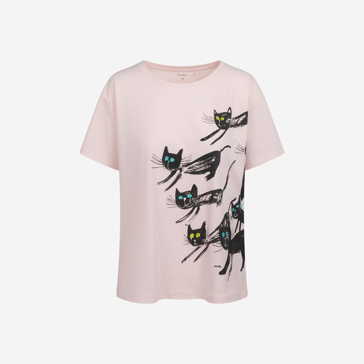 Damski t-shirt z krótkim rękawem, z kotami, różowy