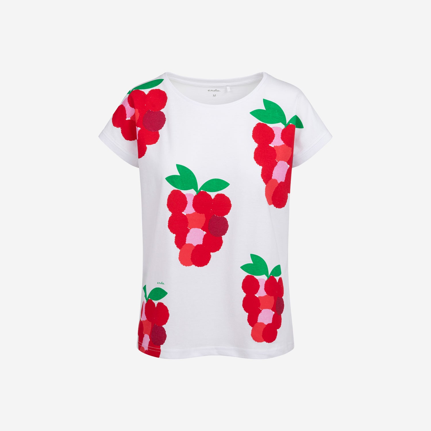 Damski t-shirt z krótkim rękawem, z malinami, biały