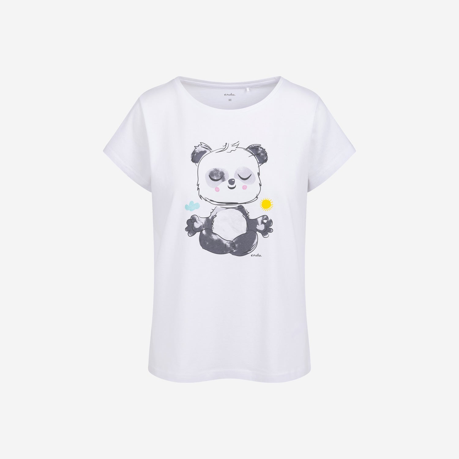 Damski t-shirt z krótkim rękawem, joga z misiem panda, biały