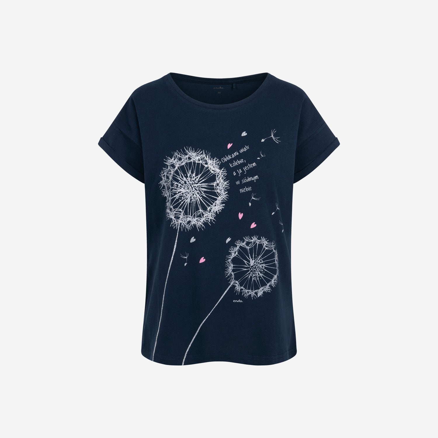 Damski t-shirt z krótkim rękawem, z dmuchawcami, granatowy