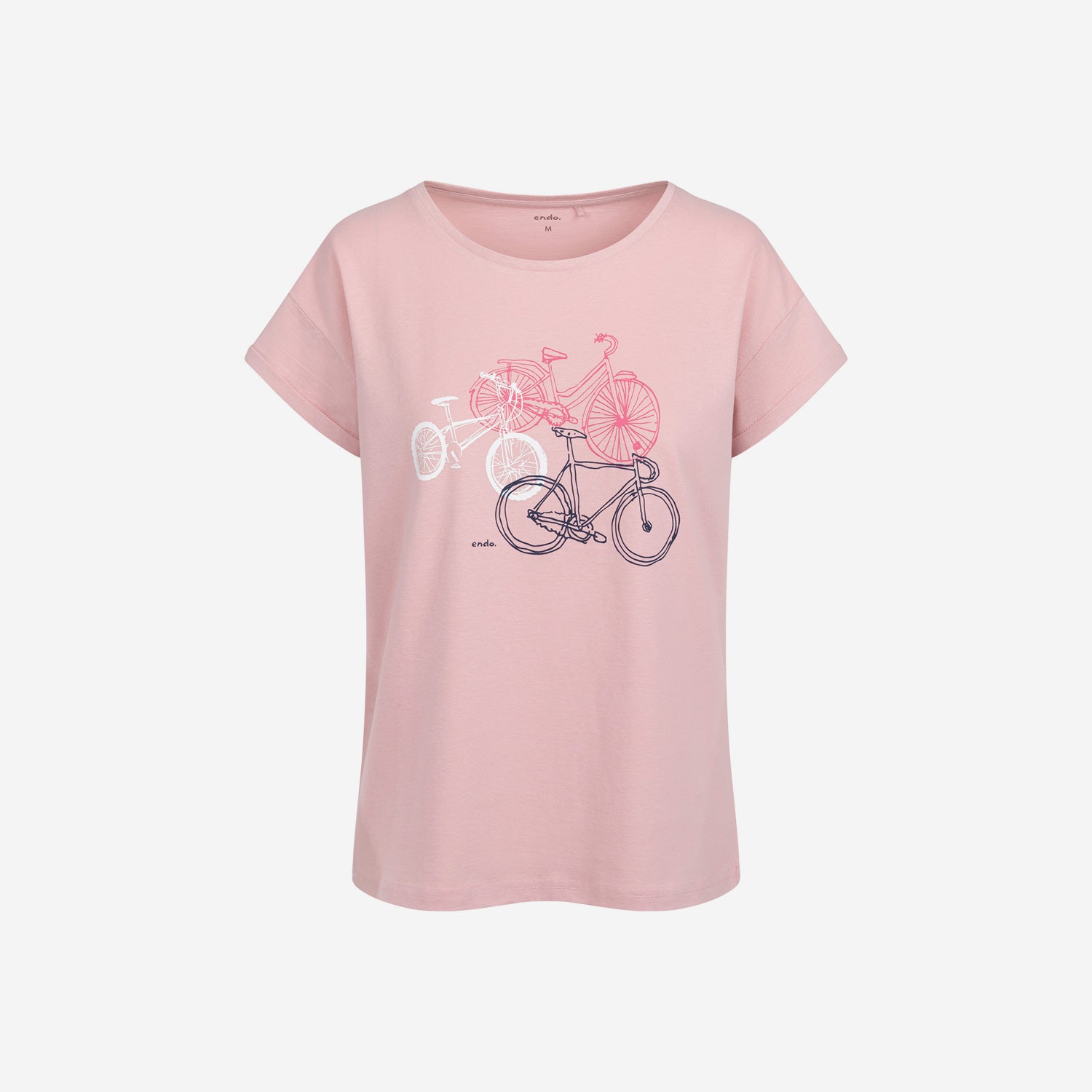 Damski t-shirt z krótkim rękawem, z rowerami, różowy