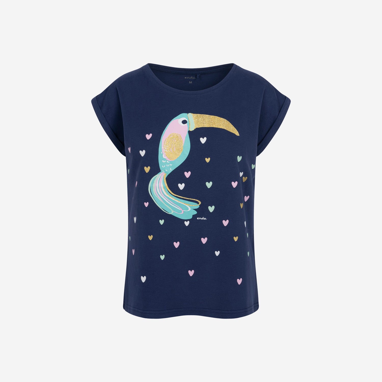 Damski t-shirt z krótkim rękawem, z tukanem, granatowy