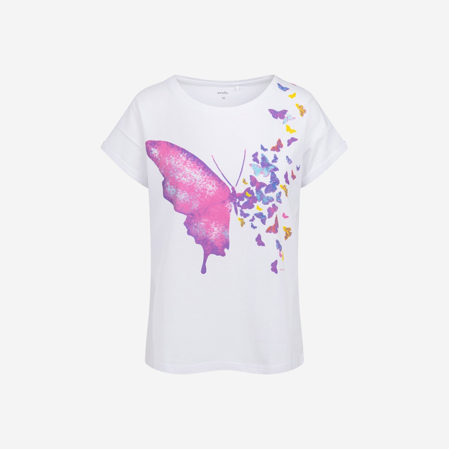 Damski t-shirt z krótkim rękawem, z motylem, Biały